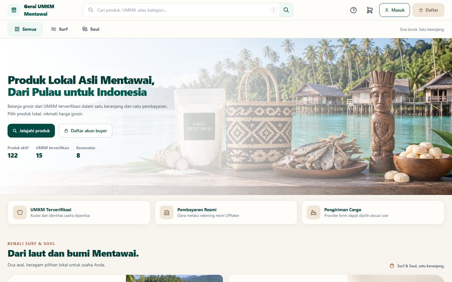 Tampilan beranda Gerai UMKM Mentawai