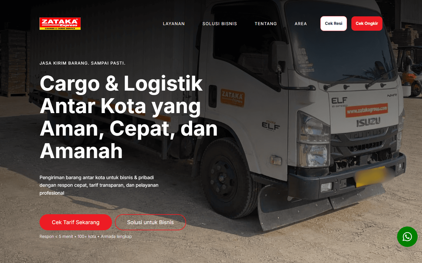 Tampilan website zatakacargo.com